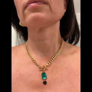 Cubic Zirconia & Disc Charm OT Buckle Necklace